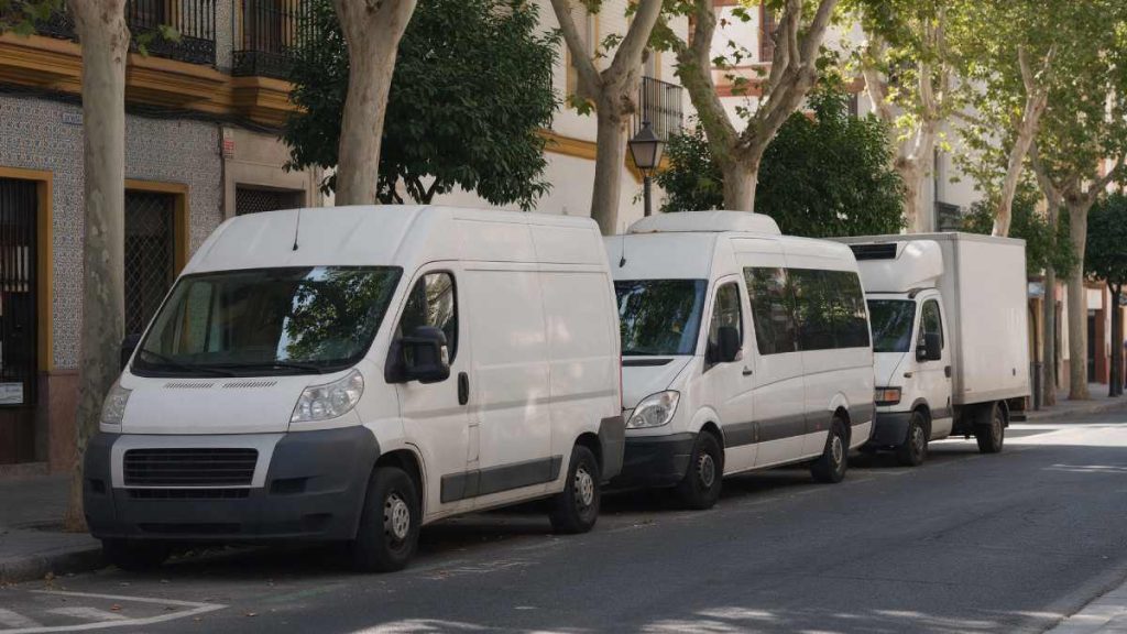 Flota de vehículos de una agencia de transportes en Sevilla